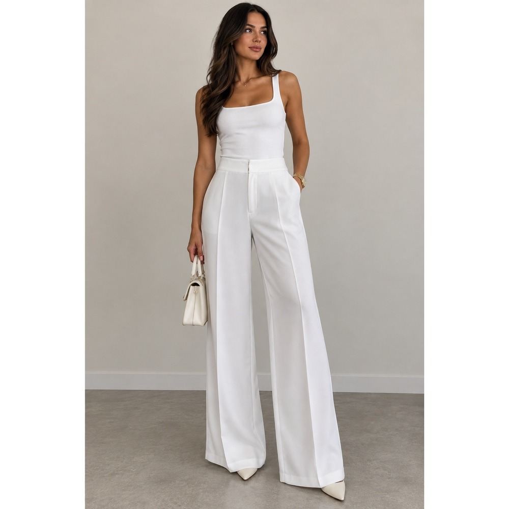 Zara Womens White High Rise Wide Leg Trousers Pants Size L USA L MEX 30
